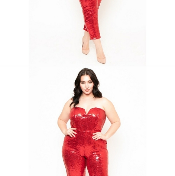 plus size red sequin jumpsuit
